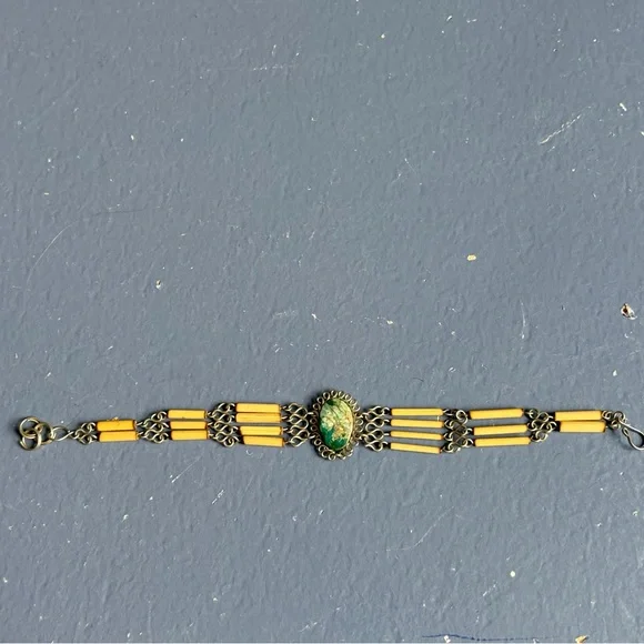 Vintage Peruvian Bamboo and Jasper  Bracelet - Picture 4 of 7